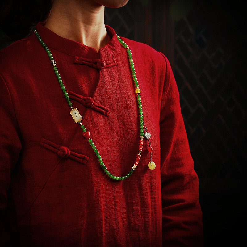 Buddha Stones 108 Mala Perlen Cyan Jade Roter Achat Lachender Buddha Glücksarmband - image 5