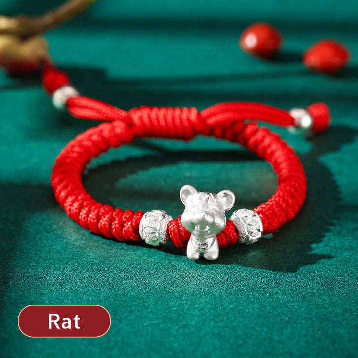 Buddha Stones 999 Sterling Silber Chinesisches Sternzeichen Rotes Seil Glück Handgefertigtes Kinderarmband - Ratte (Armbandgröße 12+4cm) - image 3