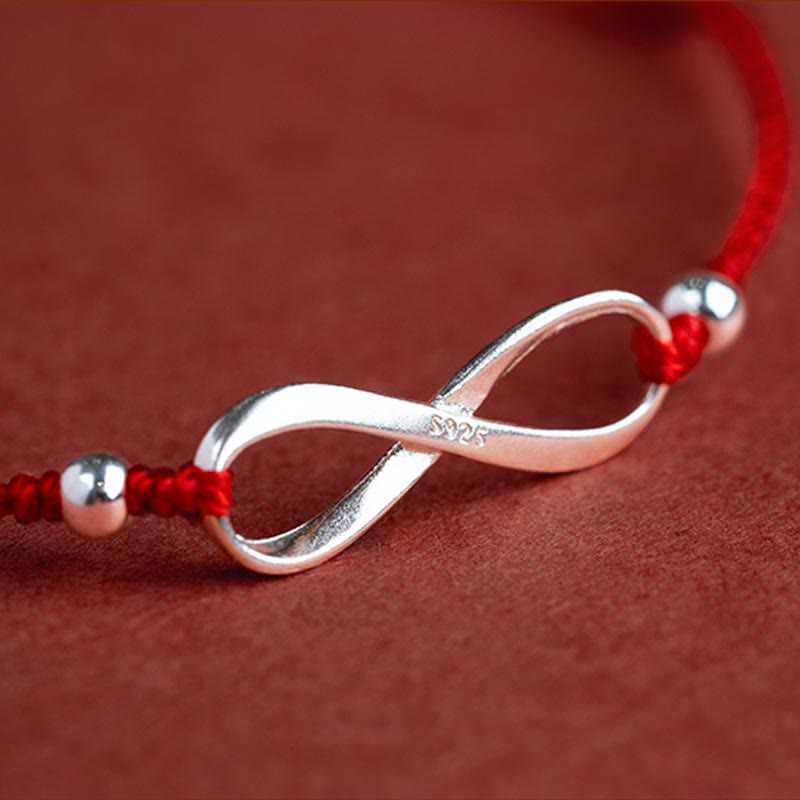 Buddha Stones 925 Sterling Silber Endless Knot Protection Luck Red String Armband Fußkettchen