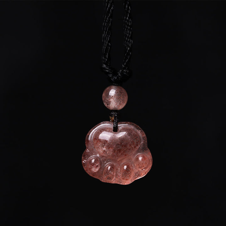 Buddha Stones Erdbeerquarz Schöner Katzenpfotenkrallen-Heilungskettenanhänger - image 2