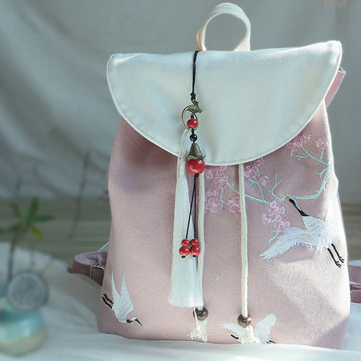 Handgemachter, bestickter Canvas-Rucksack mit Buddha Stones und großer Kapazität