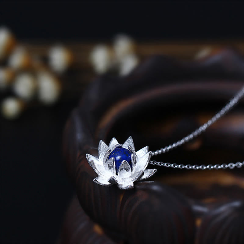 Buddha Stones 925 Sterling Silber Lazurit Lotusblume Selbstpflege-Halskettenanhänger - 925 Sterling Silber & Lazurit - image 1
