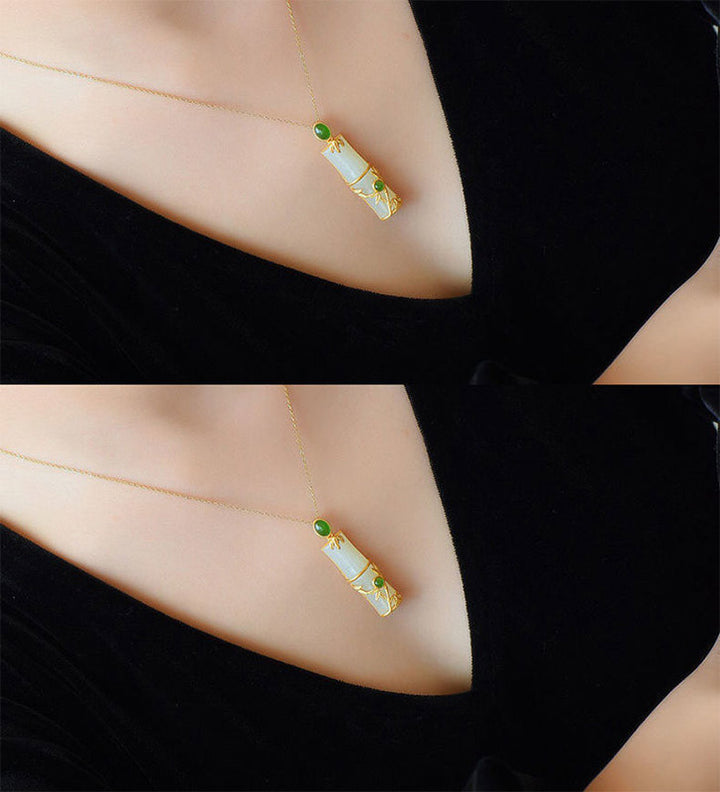 Buddha Stones , Weiß Jade-Cyan-Jade-Bambus-Schutz-Halsketten-Anhänger - image 8