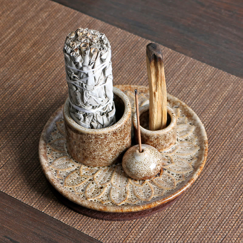 Buddha-Steine, brennender Salbei, Räuchergefäß aus Keramik, Palo Santo, Räuchergefäß, Meditationsrituale, Gebrauchsgegenstände