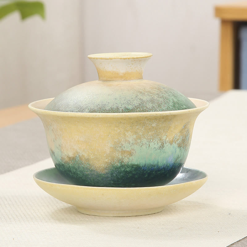 Buddha Stones Green Ocean Waves Design Porzellan Keramik Gaiwan Sancai Teetasse Kung Fu Teetasse und Untertasse mit Deckel - 9,5 cm × 8 cm × 150 ml - image 0