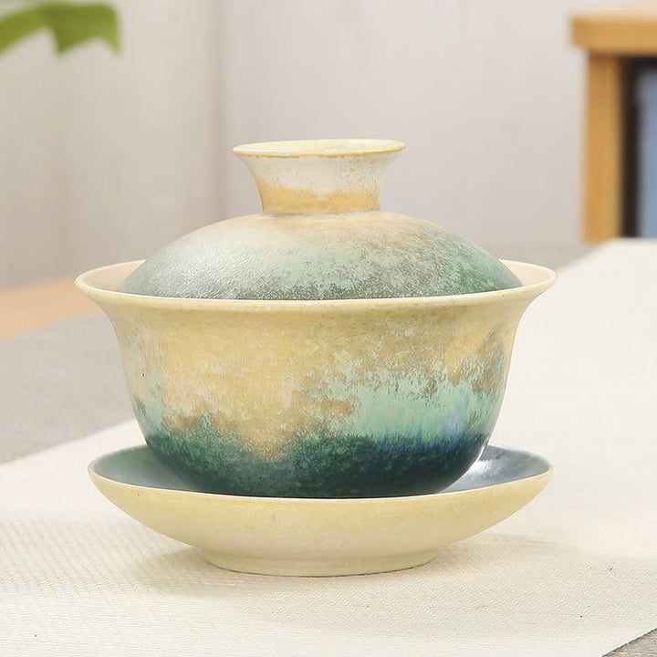 Buddha Stones Green Ocean Waves Design Porzellan Keramik Gaiwan Sancai Teetasse Kung Fu Teetasse und Untertasse mit Deckel - 9,5 cm × 8 cm × 150 ml - image 0