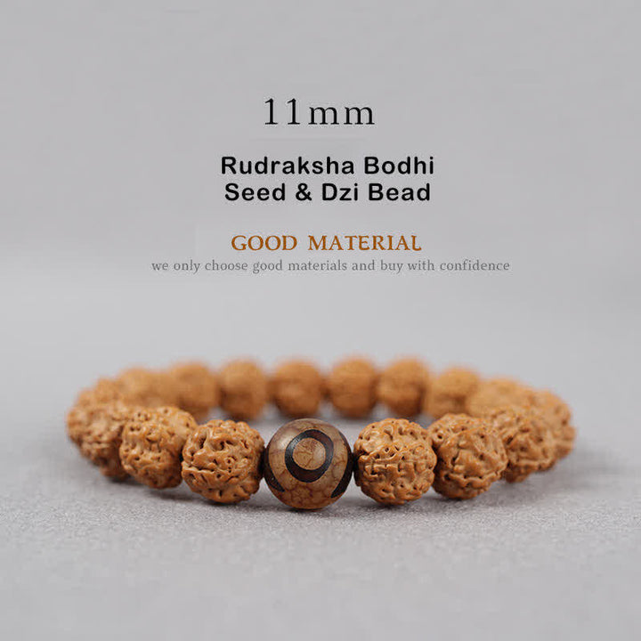 Buddha Stones Tibet Rudraksha Bodhi Seed Dzi Bead Bernstein Türkis Reichtum Armband - 11 mm - Rudraksha Bodhi-Samen und Dzi-Perle - image 18
