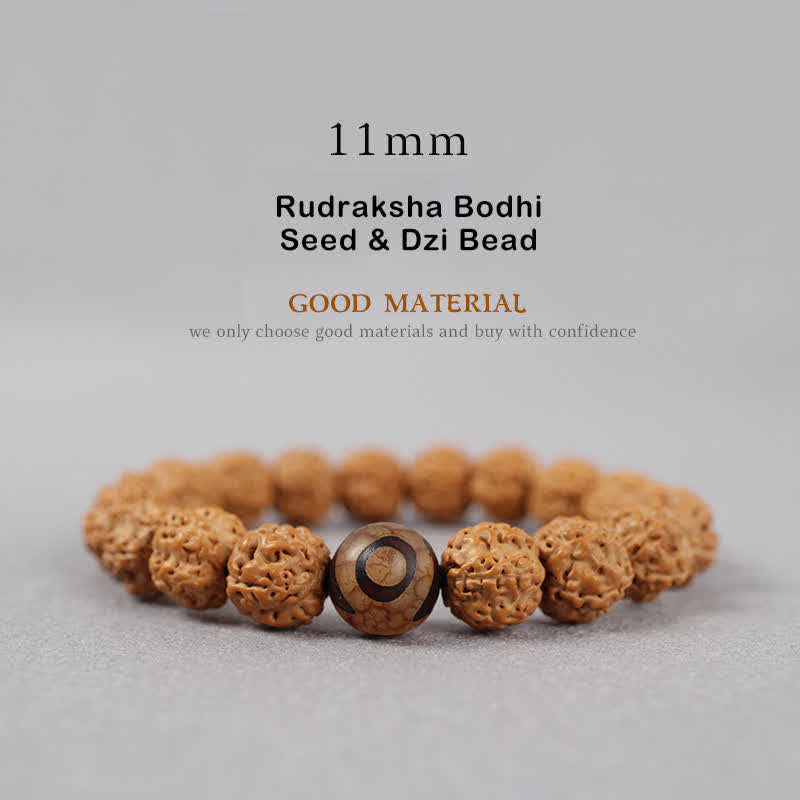 Buddha Stones Tibet Rudraksha Bodhi Seed Dzi Bead Bernstein Türkis Reichtum Armband - 11 mm - Rudraksha Bodhi-Samen und Dzi-Perle - image 18