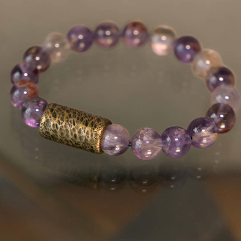 Buddha-Steine, Weiß Kristall, roter Hämatoid-Quarz, goldener Rutilquarz, violetter Phantom-Schutzarmband
