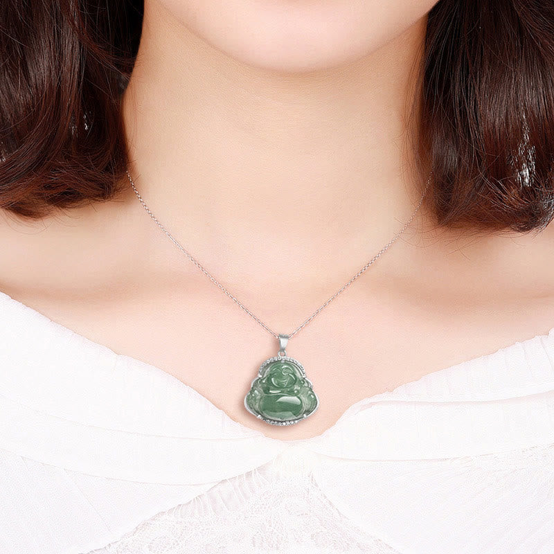 Buddha Stones 925 Sterling Silber Lachender Buddha Natürliche Jade Glück Wohlstand Halskette Kettenanhänger - image 8