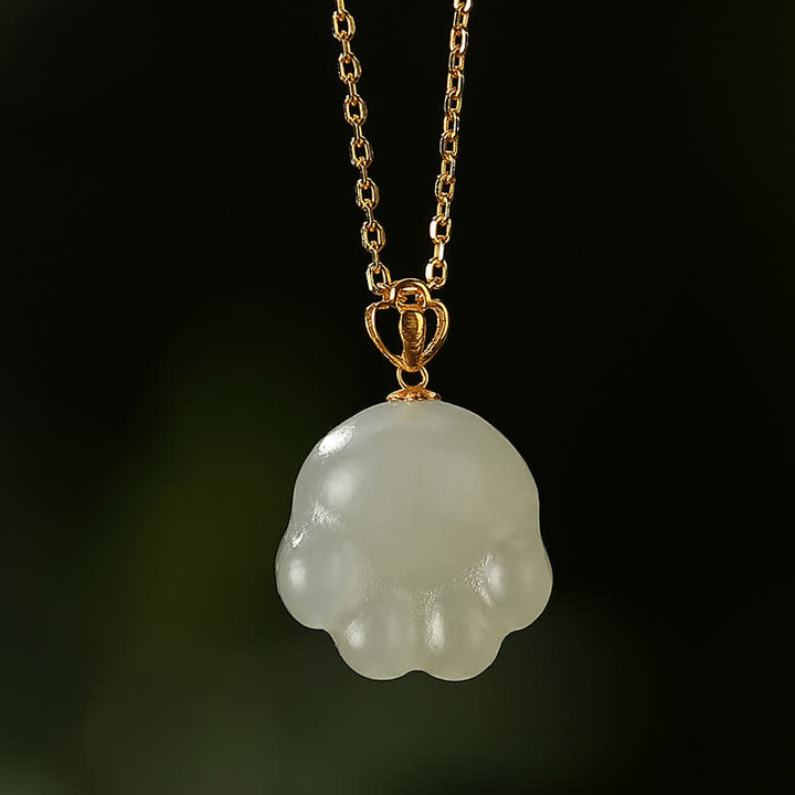 925 Sterling Silber Hetian Weiß Jade Niedlicher Katzenpfoten-Halskettenanhänger - image 2