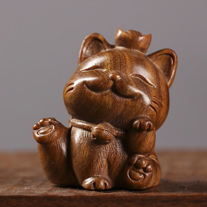 Buddha Stones Mini grüner Sandelholzbarren, glückliche Katze, geschnitzte Friedens-Schreibtischdekoration - image 3
