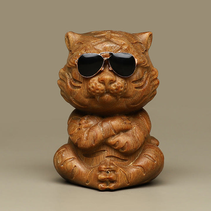 Buddha Stones, kleiner grüner Sandelholz-Tiger, gravierte positive Schreibtischdekoration - Grünes Sandelholz Tiger - image 0