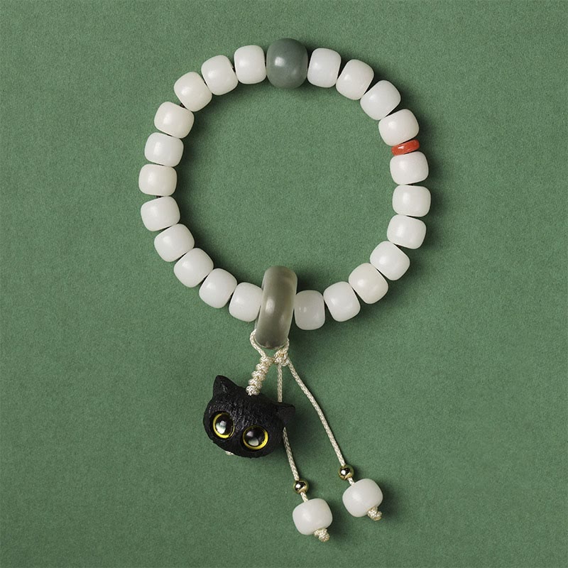 Armband mit Buddha Stonesn, natürlichem Bodhi-Samen, afrikanischem Schwarzholz, hübscher Katzenanhänger, Friedensharmonie - image 5