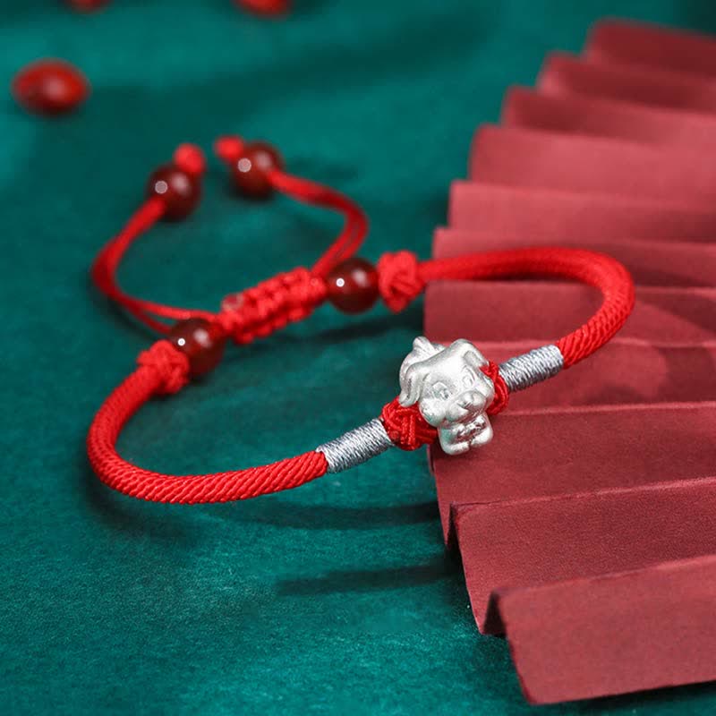 Buddha Stones Armband aus 999er-Sterlingsilber, chinesisches Sternzeichen, Glück, Stärke, rote Schnur - Hund (Armbandgröße 15,5 cm + 8 cm) - image 16