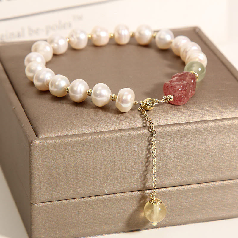 Buddha Stones Naturperlen-Erdbeerquarz-PiXiu-Optimismus-Charm-Armband - image 3