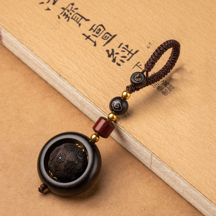 Buddha Stones, tibetisches kleines Blatt, rotes Sandelholz, Ebenholz, Glücksschutz, Rotationsdekoration - Ebony & Sechs wahre Worte - image 18