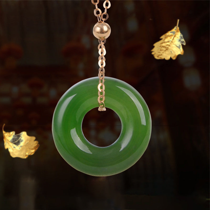 Runder Cyan Jade Healing 14 Karat vergoldeter Kupfer-Halskettenanhänger - image 10
