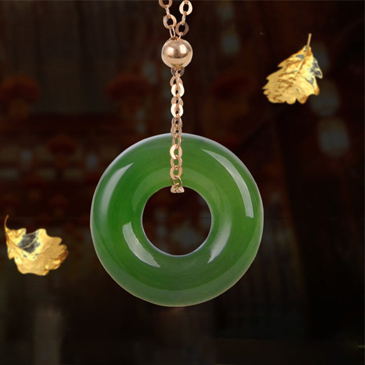 Runder Cyan Jade Healing 14 Karat vergoldeter Kupfer-Halskettenanhänger - image 10