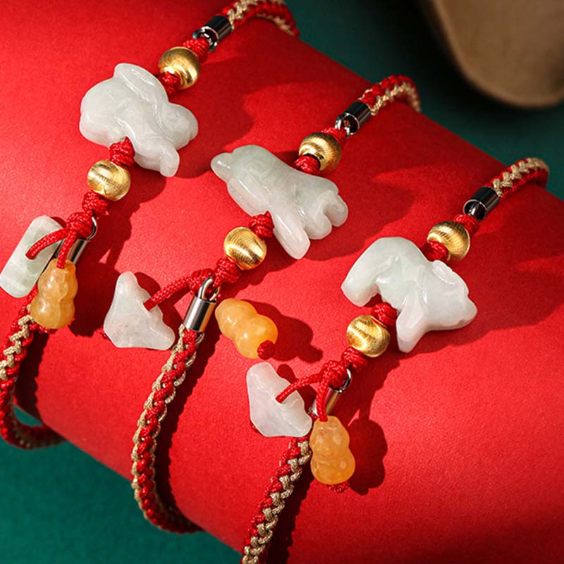Buddha Stones, chinesisches Sternzeichen, Jade, Wohlstand, rote Schnur, Fußkettchen - image 1