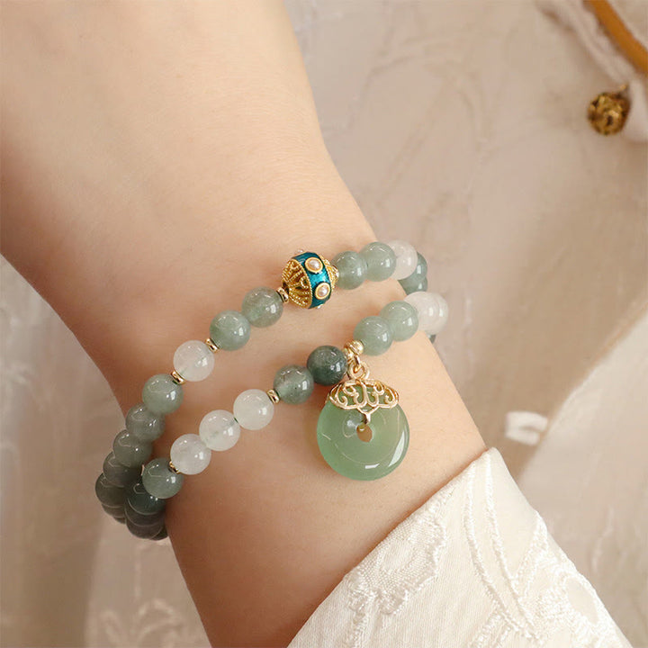 Buddha-Steine, ein- und doppellagiges Jade-Armband mit Friedensschnalle, Glücksbringer