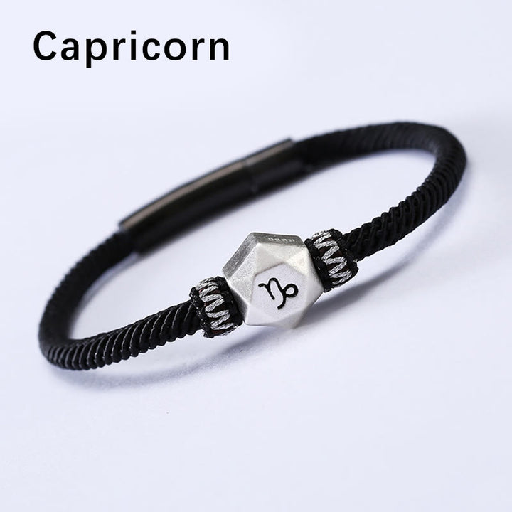 Buddha Stones 999 Sterling Silber 12 Sternbilder des Tierkreises Schutz Handgefertigtes Schnurarmband - Steinbock - 19 CM - image 18