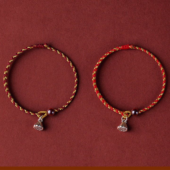 Buddha Stones Handgefertigtes Lotus-Armband aus Rotgold mit Zopfmuster, Motiv: Lotus Peace And Joy