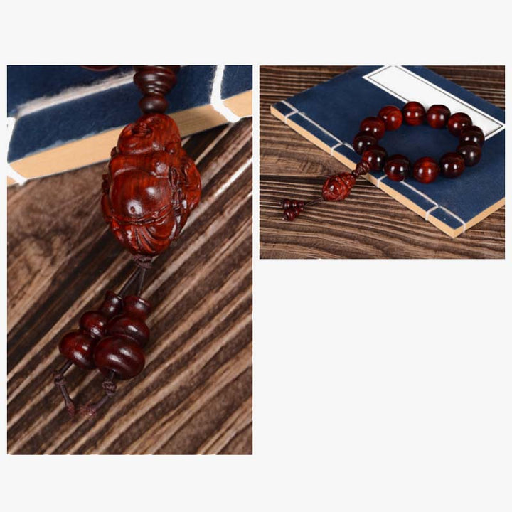 Buddha-Steine, kleines Blatt, rotes Sandelholz, lachender Buddha, Gott des Reichtums, Schutzarmband