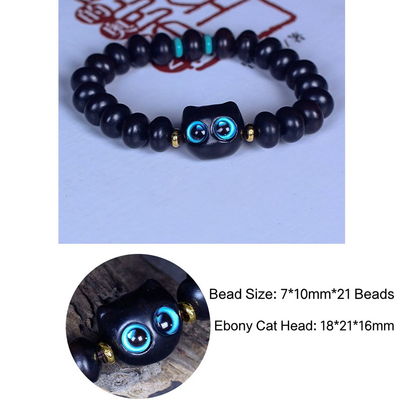 Buddha Stones, Ebenholz, Liuli-Glas, hübsches Katzen-Peace-Balance-Armband - image 8