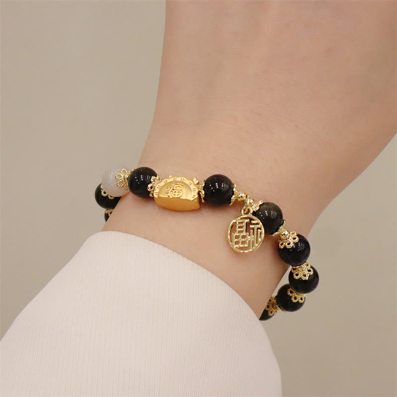 Buddha Stones, Jahr des Drachen, roter Achat, Erdbeerquarz, schwarzer Obsidian, Jade, Granat, Perle, Zinnober, Knödel, Drache, Glück, Fu, Charakter-Armband - image 15