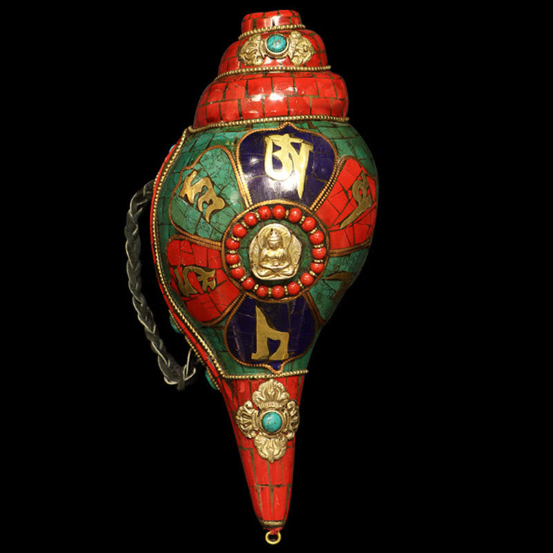 Tibetische handgemachte Shankha Om Mani Padme Hum Buddha Muschel Glücksdekoration - image 1
