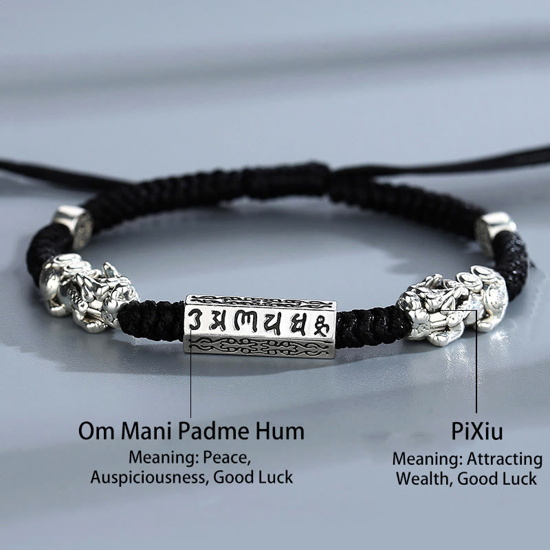 Buddha Stones Double PiXiu Feng Shui Kupfer Münze Om Mani Padme Hum String Armband - image 3