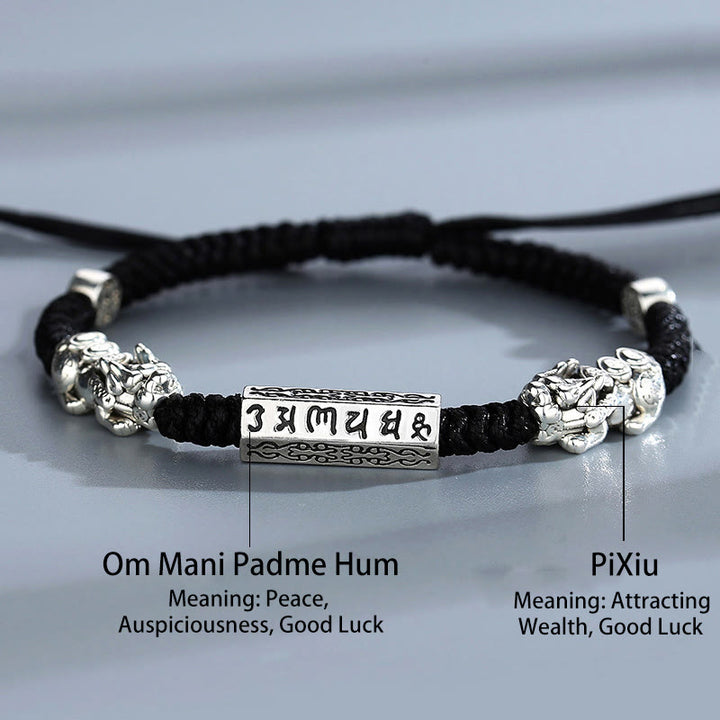 Buddha Stones Double PiXiu Feng Shui Kupfer Münze Om Mani Padme Hum String Armband - image 3