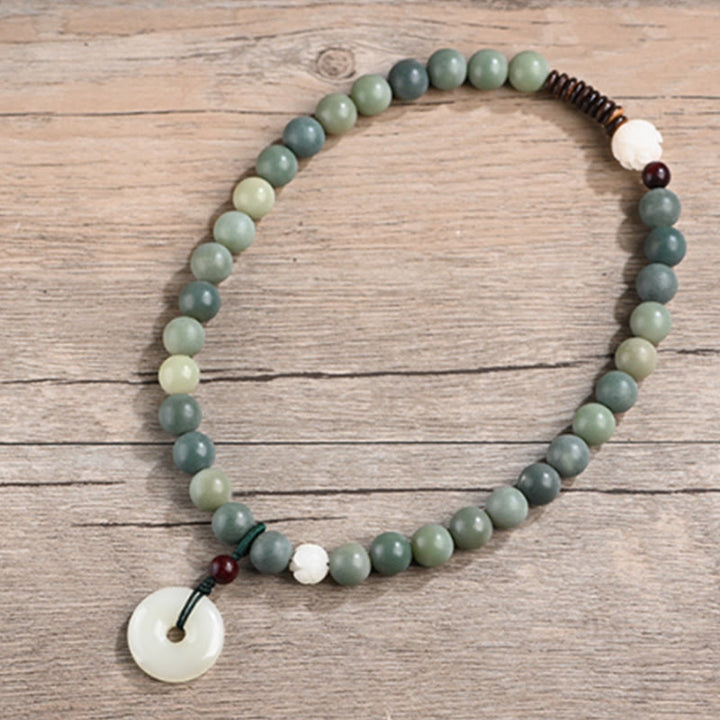 Buddha Stones Cyan Bodhi Seed Lotus Jade Peace Buckle Wisdom Double Wrap Armband - image 12