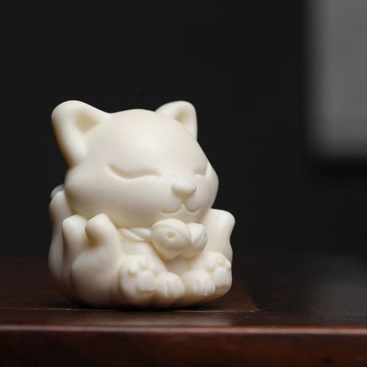 Buddha Stones, Mini-Neunschwänziger Fuchs, Elfenbein, Frucht, Sandelholz, grünes Sandelholz, Segensdekoration - image 1