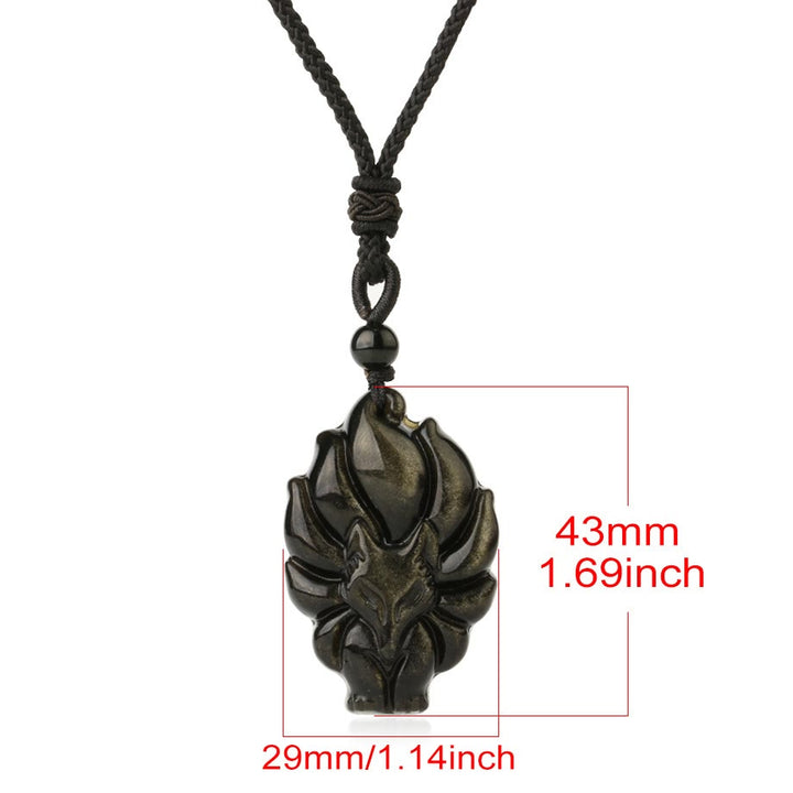 Buddha Stones Natürliche Fluorit-Goldglanz-Obsidian-Fuchs-Anhänger-Schutz-Halskette - image 13
