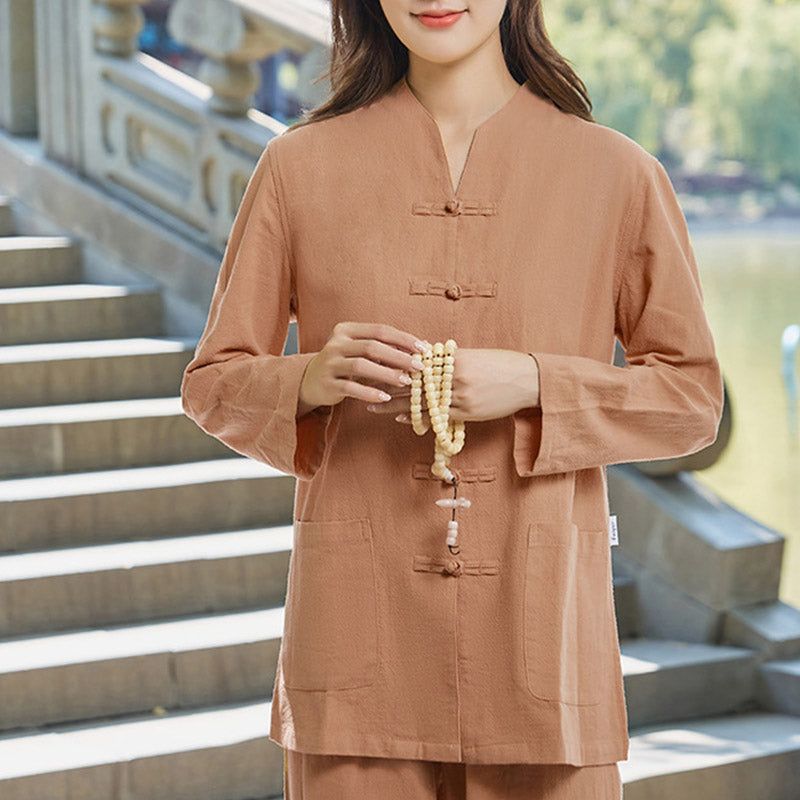 Spirituelle Zen-Praxis, Yoga, Meditation, Gebetsuniform, Baumwoll-Leinen-Kleidung, Damen-Set - SandyBrown - US18, UK/AU22, EU50 (6XL) - image 11