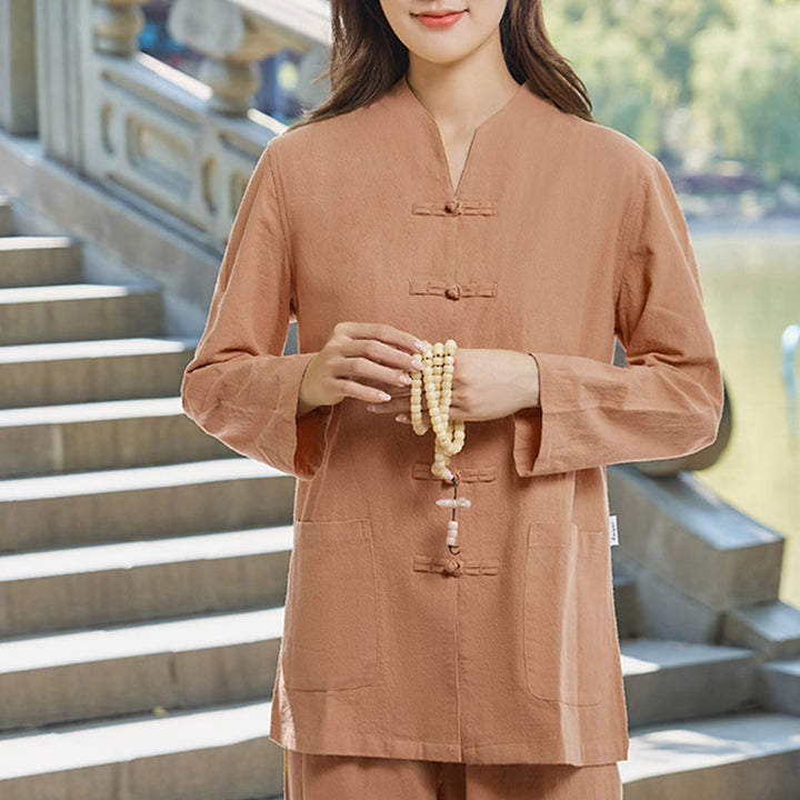 Spirituelle Zen-Praxis, Yoga, Meditation, Gebetsuniform, Baumwoll-Leinen-Kleidung, Damen-Set - SandyBrown - US18, UK/AU22, EU50 (6XL) - image 11