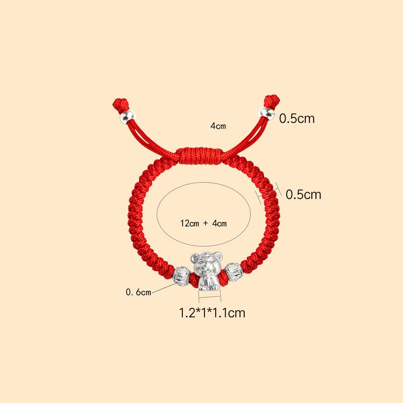 Buddha Stones 999 Sterling Silber Chinesisches Sternzeichen Rotes Seil Glück Handgefertigtes Kinderarmband - image 12