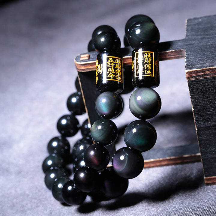 Armband mit positiver Transformation aus natürlichem Regenbogenobsidian von Buddha Stones