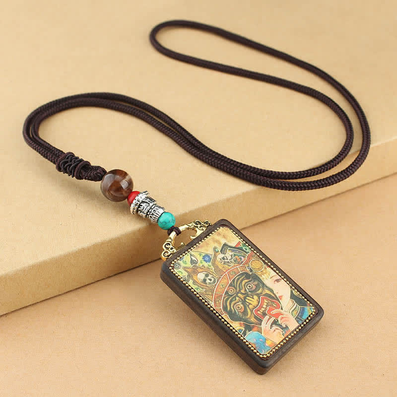 Buddha Stones Tibet Gott des Reichtums Thangka Ebenholz Frieden Halskette Anhänger - Zakiram, Göttin des Reichtums Thangka - image 0