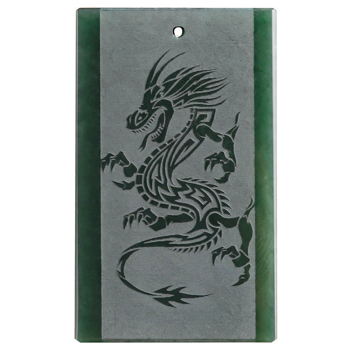 Buddha Stones Hetian Cyan Jade Dragon Gravierter Erfolgs-Halskettenanhänger - image 10