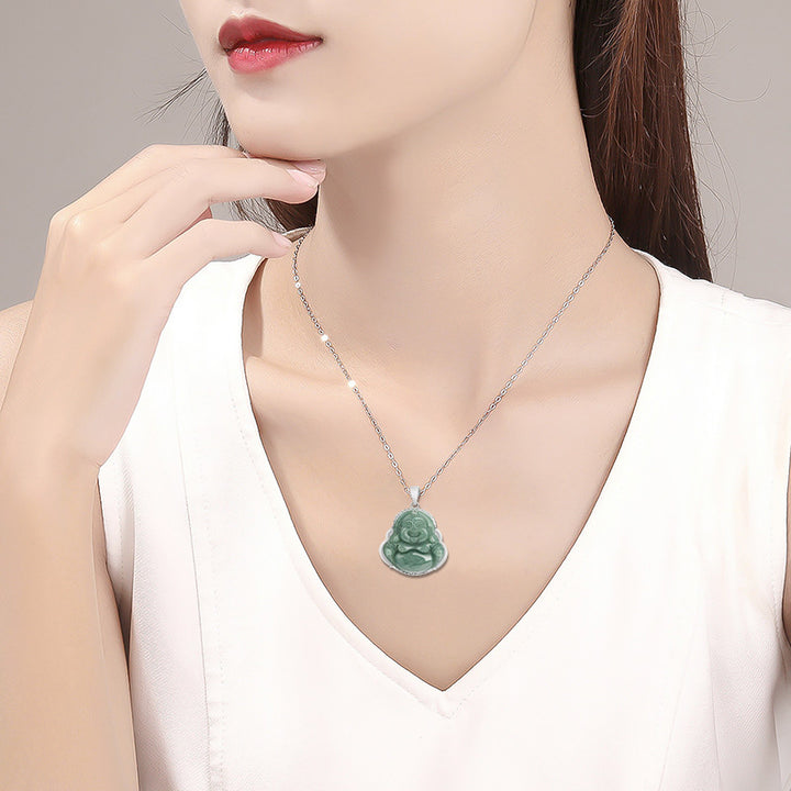 Buddha Stones 925 Sterling Silber Lachender Buddha Jade Fülle Halskette Kettenanhänger - image 3