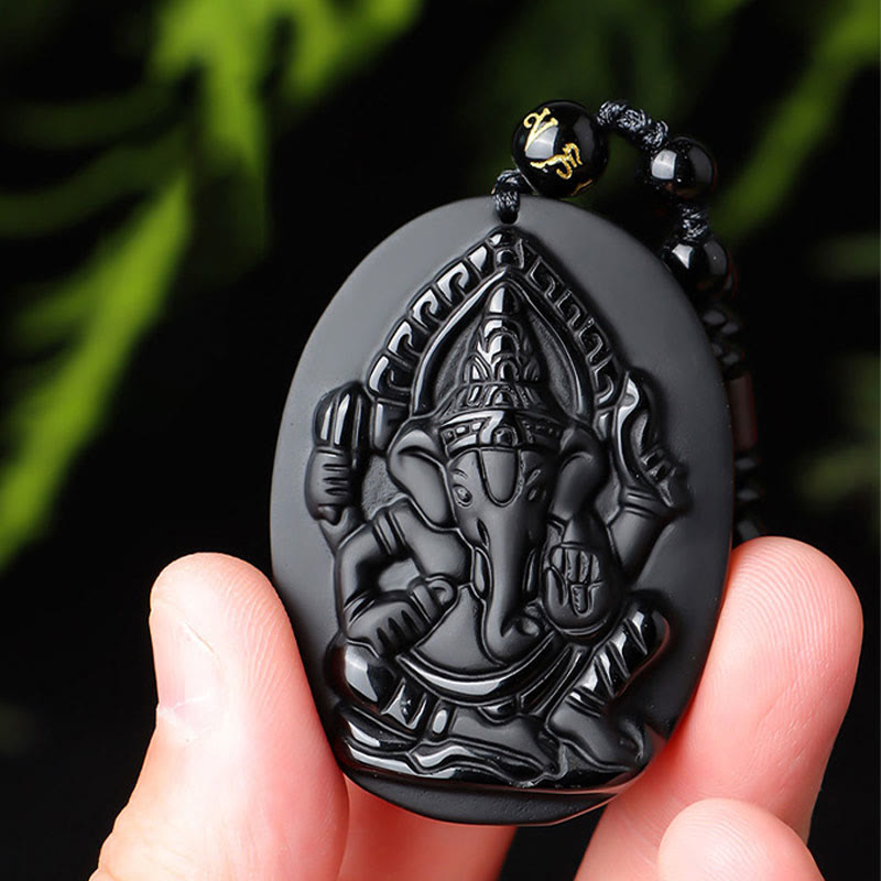 Buddha Stones Tibetischer Obsidian Ganesh Ganpati Elefant Reichtum Amulett Halskette - image 8