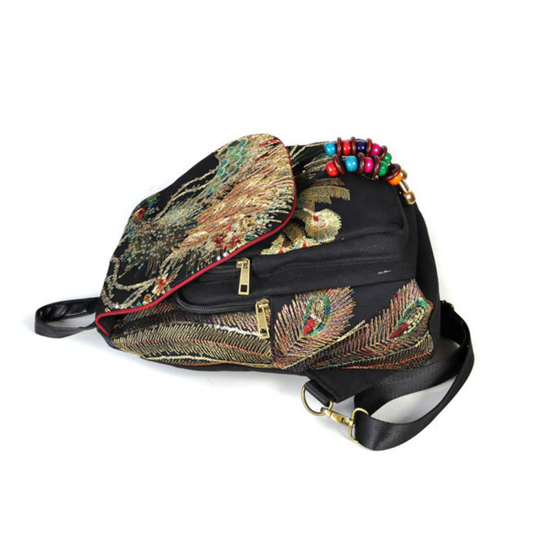 Rucksack aus Segeltuch mit Pfauenstickerei und Quasten - image 14