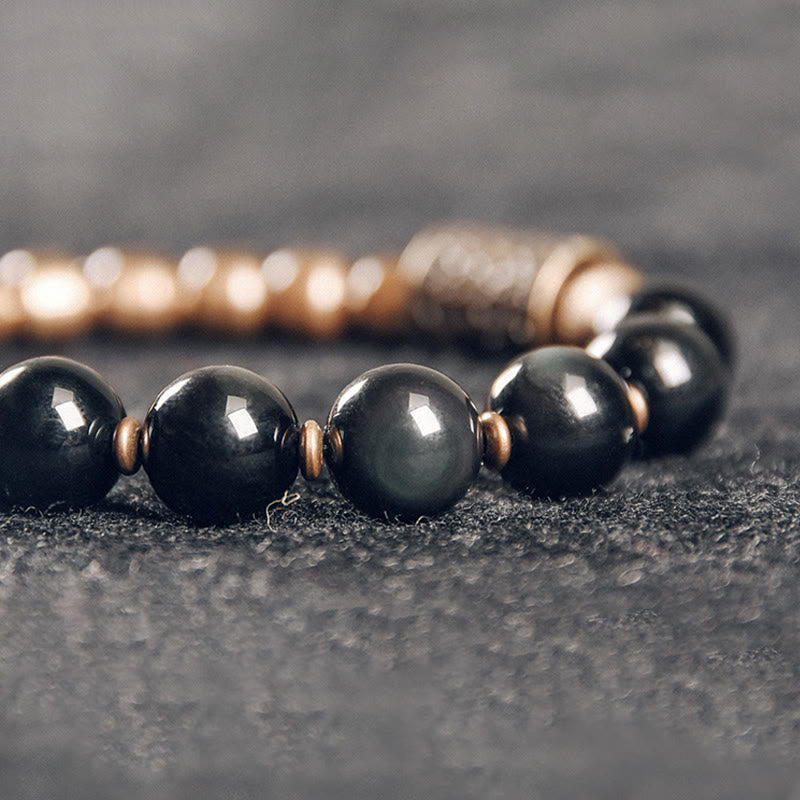 Buddha Stones ​​Lavastein Regenbogen-Obsidian Messing Unterstützungs-Heilarmband - image 14