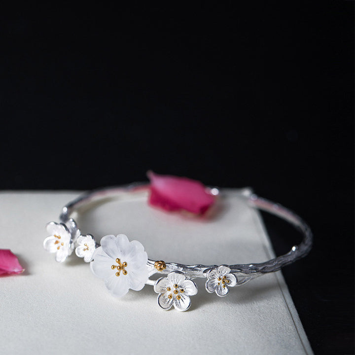 Buddha Stones 925 Sterling Silber Pflaumenblüten-Segen-Armband, verstellbarer Armreif - image 4
