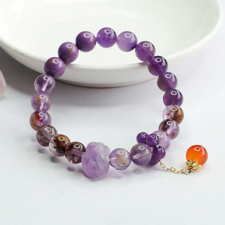 Buddha Stones Armband mit natürlichem Amethyst und violettem Phantom-Edelstein, spirituelles Bewusstsein