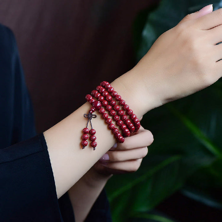 Buddha Stones 108 Mala Perlen Zinnober Om Mani Padme Hum Muster graviertes Segensarmband - image 10