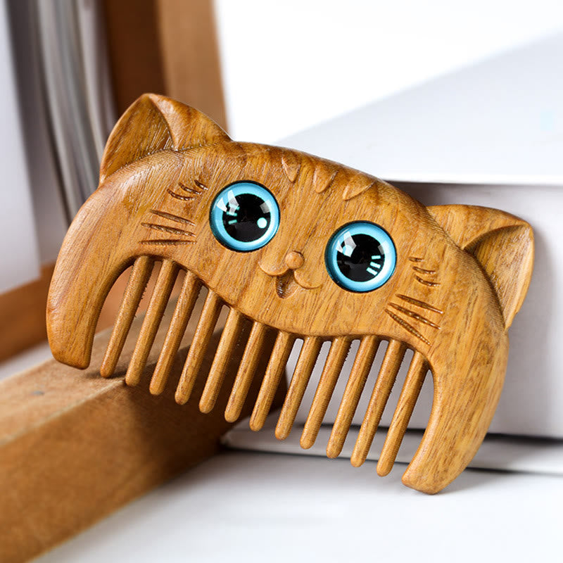 Tragbarer Kamm mit einfachem Katzenmuster und grünem Sandelholz - image 1